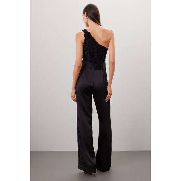 Ramy Brook Adaline Jumpsuit Size 8 Wide Leg, Lace Top One Shoulder - Picture 3 of 10